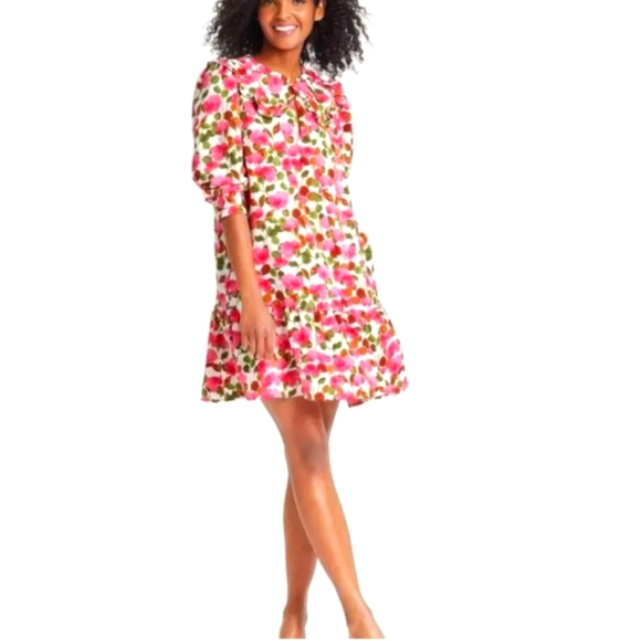 *NWT* Who What Wear What Mini Dress Puff Long Sleeve Pink Floral Collar, XS - Picture 2 of 8